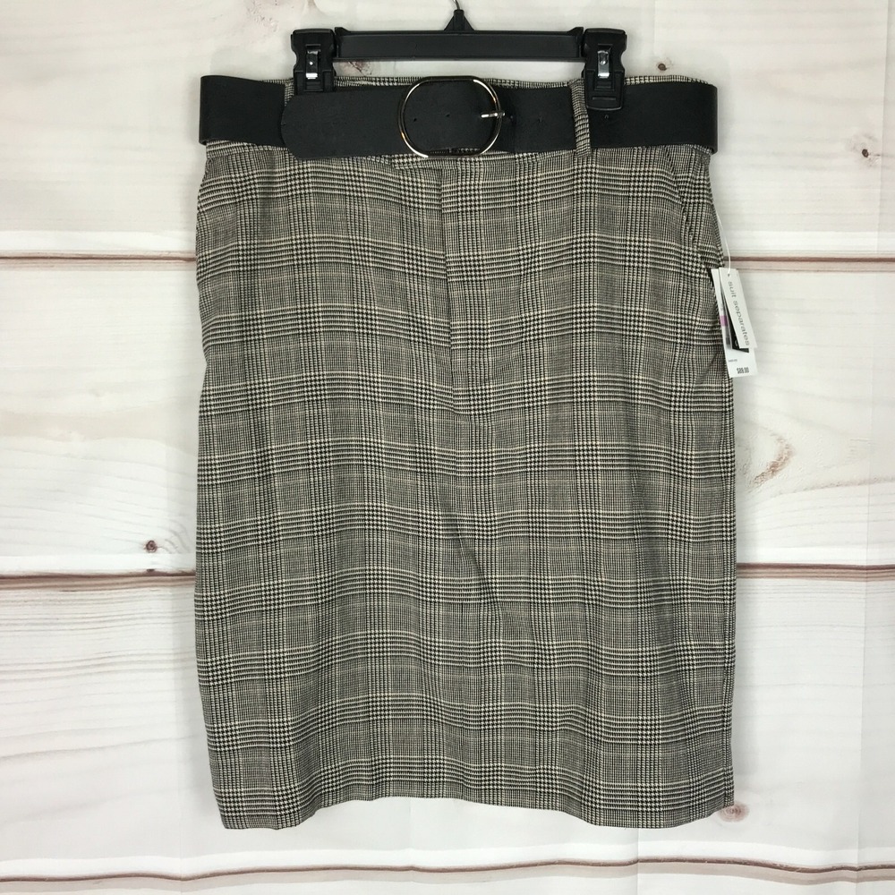 Bar III Skirt Womens 6 Houndstooth Pencil Straight Belted Stretch Pockets Lined